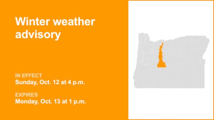 Winter weather advisory affecting East Slopes of the Oregon Cascades Sunday and Monday