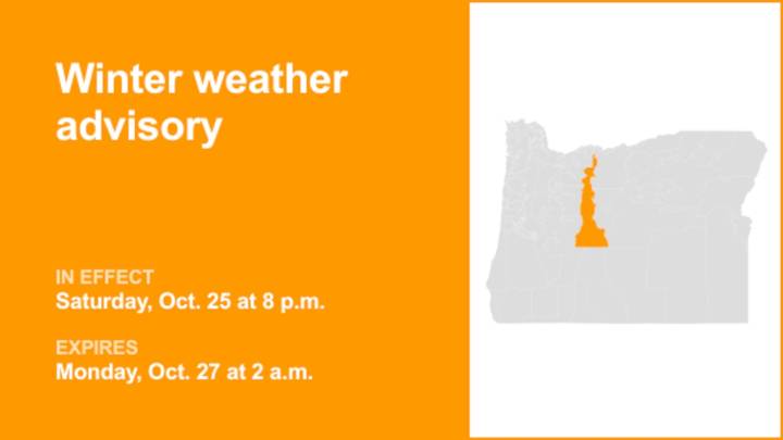 East Slopes of the Oregon Cascades placed under a winter weather advisory from Saturday to Monday