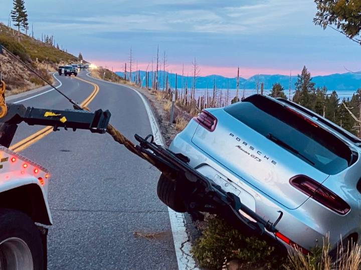 Passengers injured after car veers off 'mountainous' roadway near Lake Tahoe