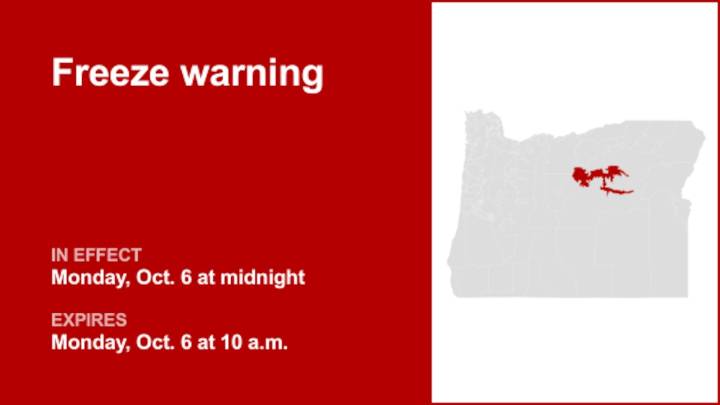 Freeze warning for John Day Basin for Monday – temperatures as low as 30