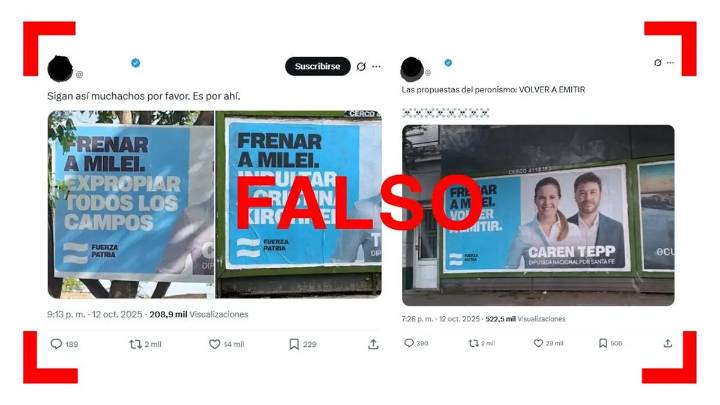 Son falsas estas fotos de carteles de Fuerza Patria en Santa Fe: los textos fueron editados