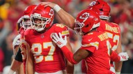 Travis Kelce celebrates his 100th touchdown with Taylor Swift gesture