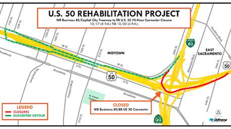 Cierre de 70 horas afectará el tráfico en Sacramento este fin de semana