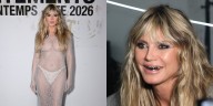 Heidi Klum Wears Fully Sheer Dress & Grillz on Her Teeth at Vetements Paris Show | Bill Kaulitz, Heidi Klum, Leni Klum, Sheer 
