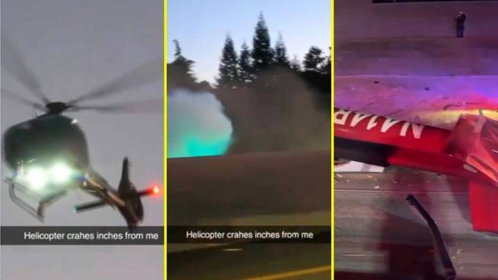 Tres personas en estado crítico tras caída de helicóptero médico en autopista: Video registró el accidente