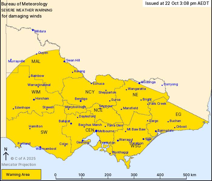 Ballarat lashed by dangerous winds, conditions tipped to ease tonight