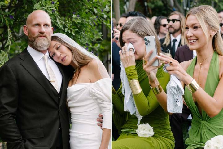 Gigi and Bella Hadid Go Barefoot in Coordinating Dresses for Sister Alana's Wedding