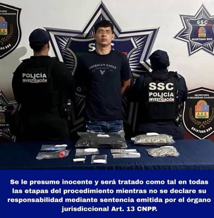 Detienen a presunto narcomenudista con marihuana, cristal y LSD en Cancún