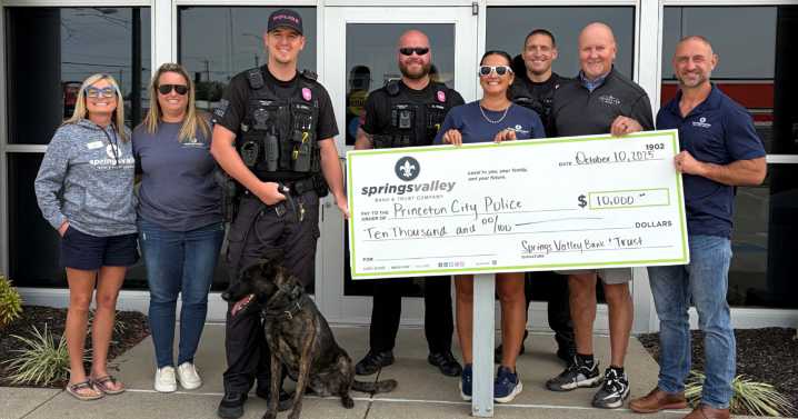 Springs Valley Bank & Trust Company donates $10K to Princeton K9 Program