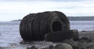 Giant tires wash up on B.C. beach but no one knows where they came from