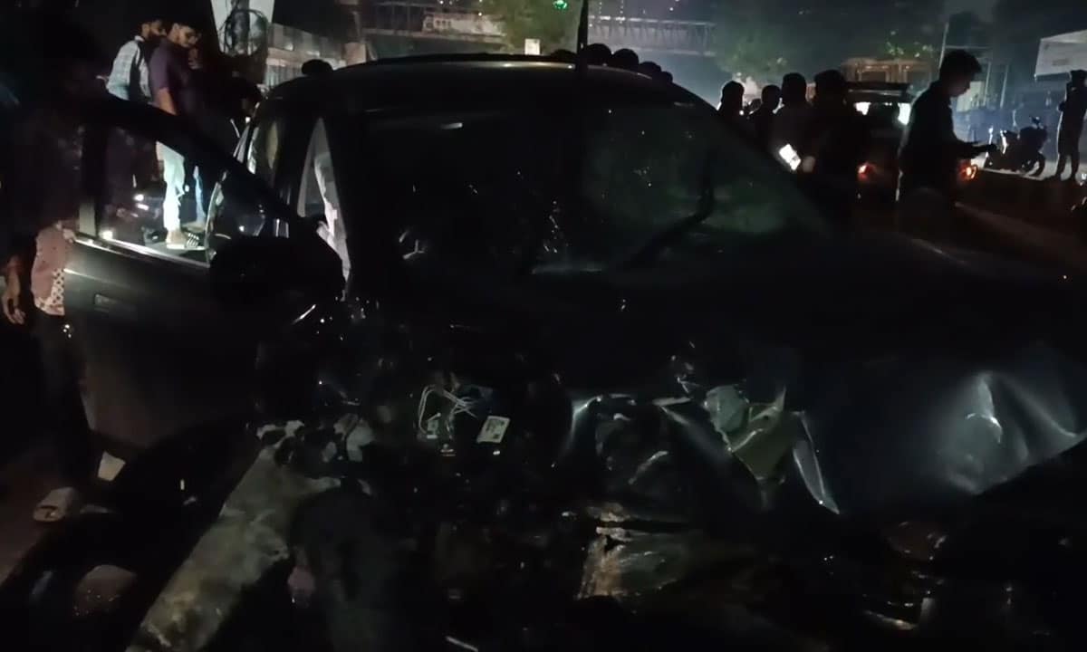 Speeding Car Rams Electric Pole on JNTU Flyover, Six Injured in Crash