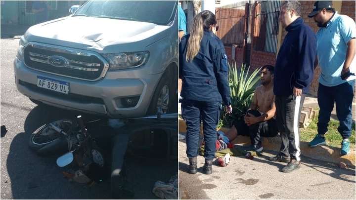 Fuerte choque entre una camioneta y una moto en Rawson