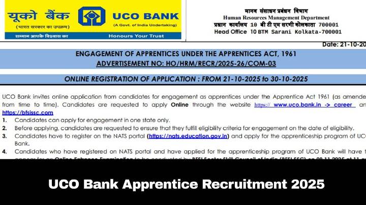 UCO Bank Apprentice Recruitment 2025: Registration Window For 532 Positions Opens; Check Eligibility Criteria Here