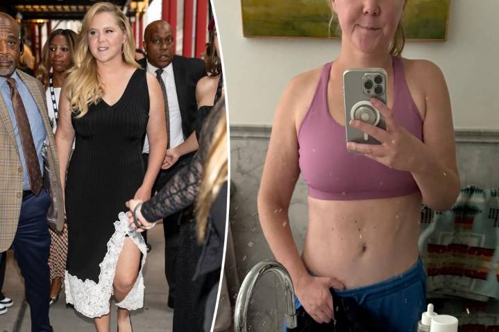 Amy Schumer models flat abs after dramatic weight