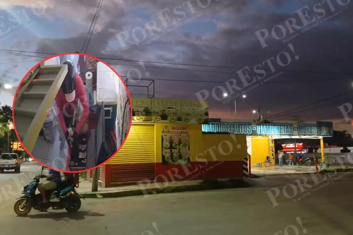Ladrón con casco asalta pollería en Escárcega y huye con el dinero de las ventas del día