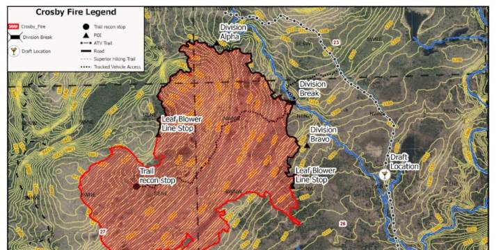 Crosby wildfire efforts hindered by strong winds Friday