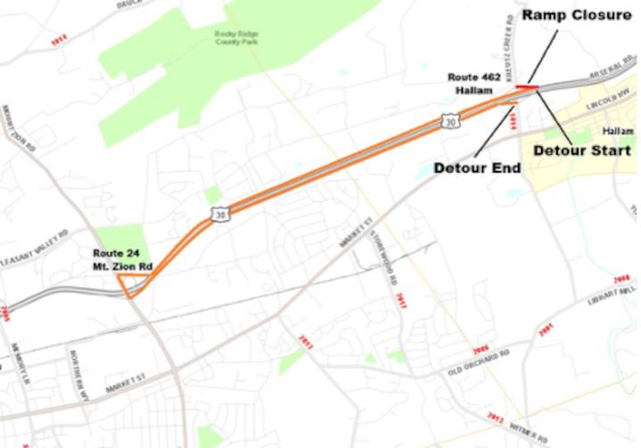 Route 30 off-ramp in York County will be closed for a week