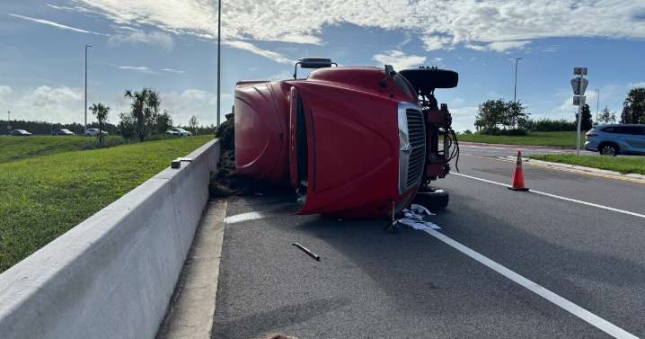 Tractor-trailer overturns in Polk after driver loses control: FHP