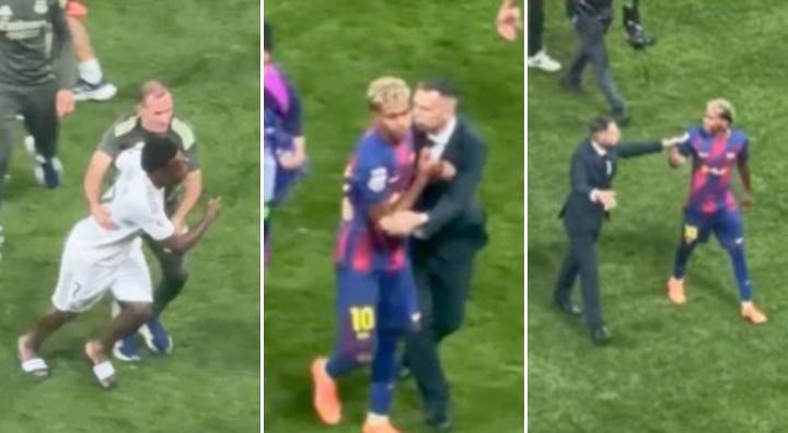 Vinicius casi se va a las manos con Lamine Yamal tras final del Clásico Real Madrid vs Barcelona