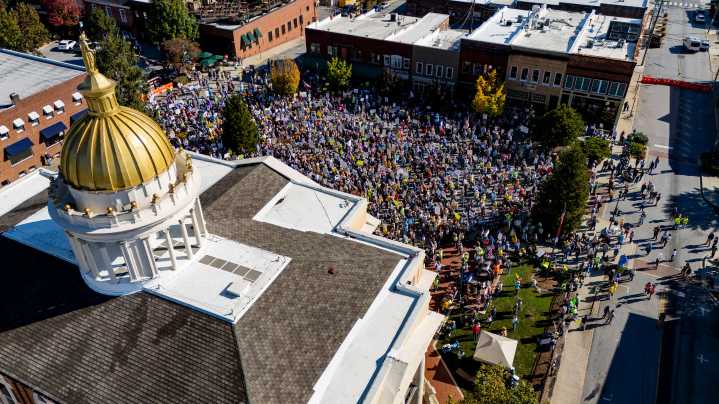 Drone video: 'No Kings 2.0' rally fills downtown…