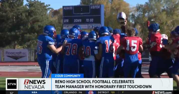 Reno High School freshman football team celebrates team manager as honorary team captain