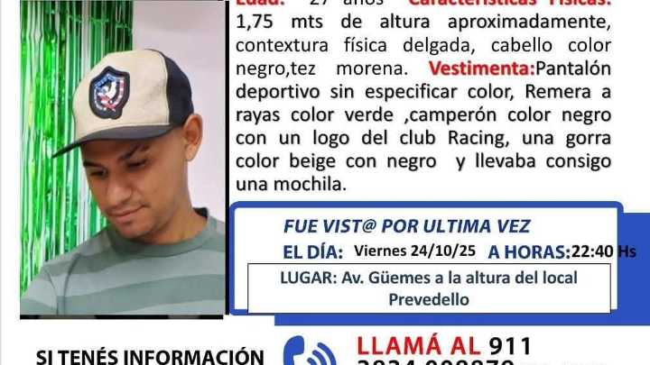 Buscan a un joven de 27 años desaparecido en la Capital