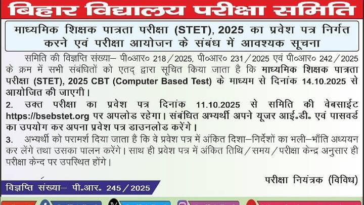 Bihar STET Admit Card 2025 To Be Out On October 11; Here's How To Download