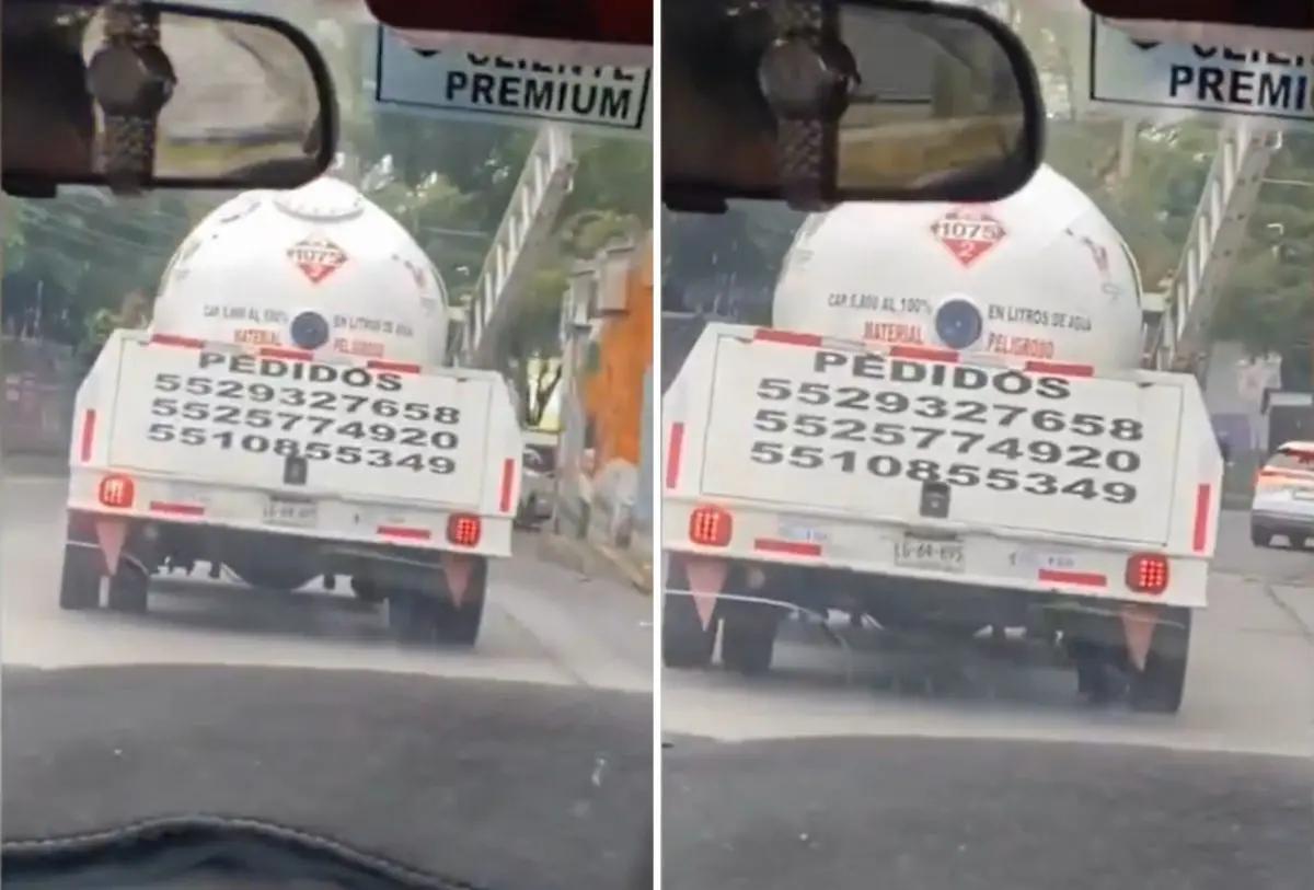 Captan pipa de gas con llanta ponchada circulando cerca del Estadio Azteca en CDMX