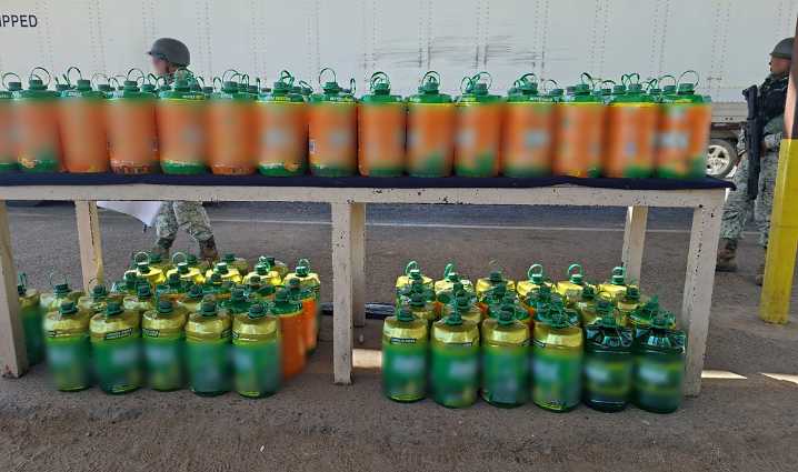 Guardia Nacional decomisa más de mil litros de metanfetamina en Sonora