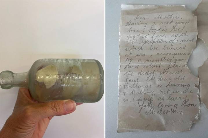 Century-old message in a bottle penned by WWI soldier washes up on Australian beach