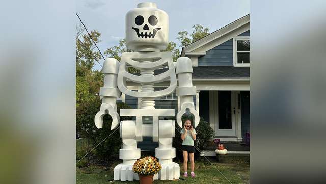 Man's Halloween display with massive LEGO-inspired skeleton goes viral