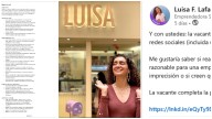 Luisa Lafaurie Cabal (Luisa Postres), hija de José Félix Lafaurie y María Fernanda Cabal, publicó en LinkedIn la oferta laboral objeto de controversia