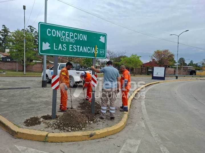 Concepción: Vialidad Nacional colocó señales viales en la rotonda de RN38 y RN65