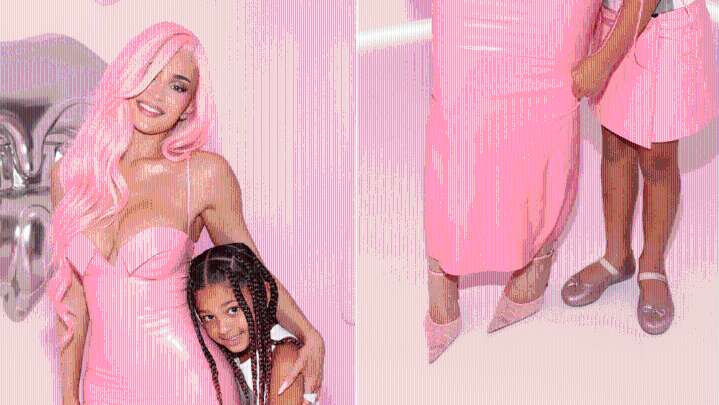 Kylie Jenner and Daughter Stormi Match Shoes in Pink Lace and Jelly
