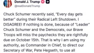 President Trump says he has found funds to pay US military in shutdown