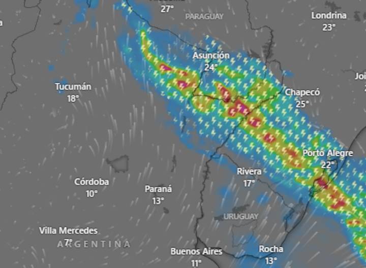 En 10 provincias. Emiten una alerta amarilla por tormentas y viento para este lunes