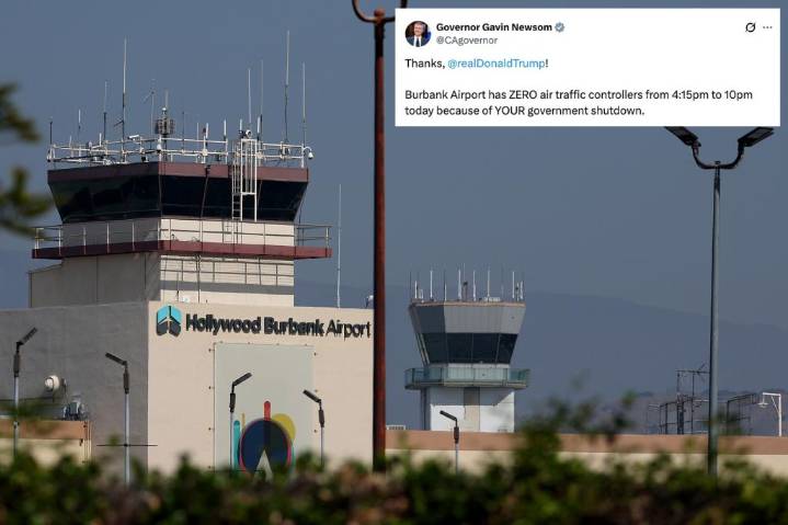 California's Hollywood Burbank Airport will have no air traffic controllers working Monday evening: FAA