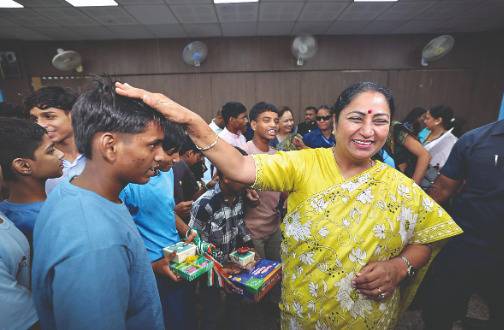 CM celebrates Diwali with children at DMRC home
