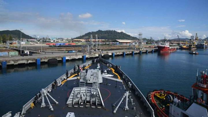 Indian Navy's stealth frigate INS Sahyadri in Malaysia for military cooperation