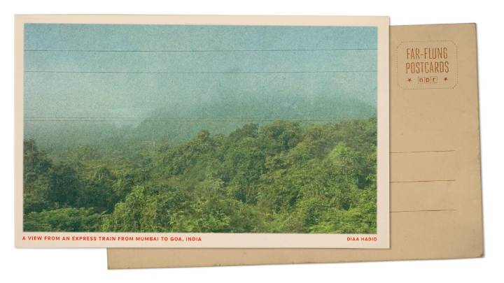 Greetings from an Indian Railways coach, with spectacular views from Mumbai to Goa