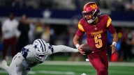 Commanders' Jayden Daniels leaves game with injury