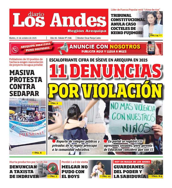 AREQUIPA: Diario Los Andes 21/10/2025