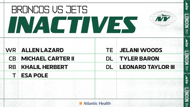 CB Michael Carter, WR Allen Lazard on Jets' Inactive List for Broncos in London