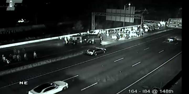Construction worker hospitalized, all westbound lanes of I-84 closed after crash in NE Portland
