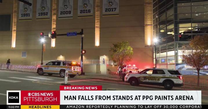 Fan falls from stands at Pittsburgh's PPG Paints Arena during Penguins