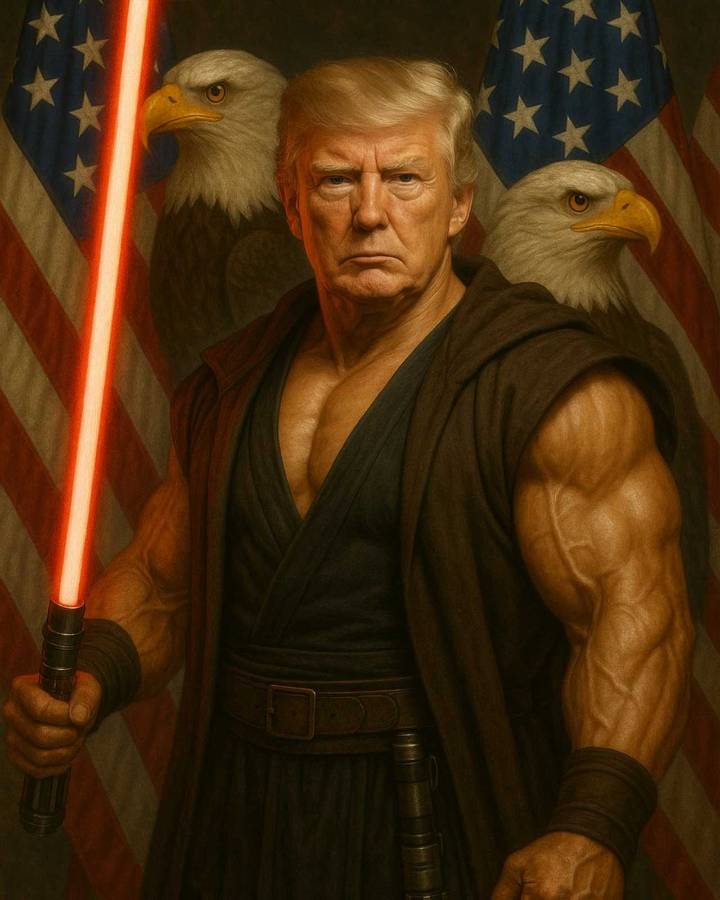 Trump Goes Full Sith With Red Lightsaber In White House’s May The 4th AI Post