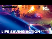 Police officer saves driver from burning car after crash