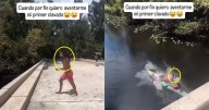 “La vida del salado no tiene descanso.”: Hombre intenta clavado desde una estructura hacia un rió y termina cayendo sobre una familia que paseaba en un bote