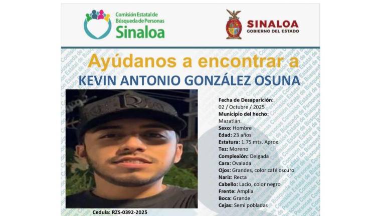 Desaparece Kevin Antonio, de 23 años, en la colonia Ampliación 20 de Noviembre, en Mazatlán