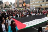 Colombianos manifiestan su apoyo a Palestina y caminan hacia la Embajada de EEUU en Bogotá